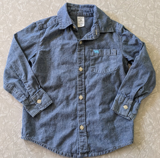#61 Carter's 3T Blue Denim Button Up Dress Shirt