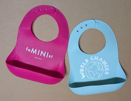 #219 Silicone Bibs, Set of 2 (FeMINIst, World Changer), Bella Tunno brand