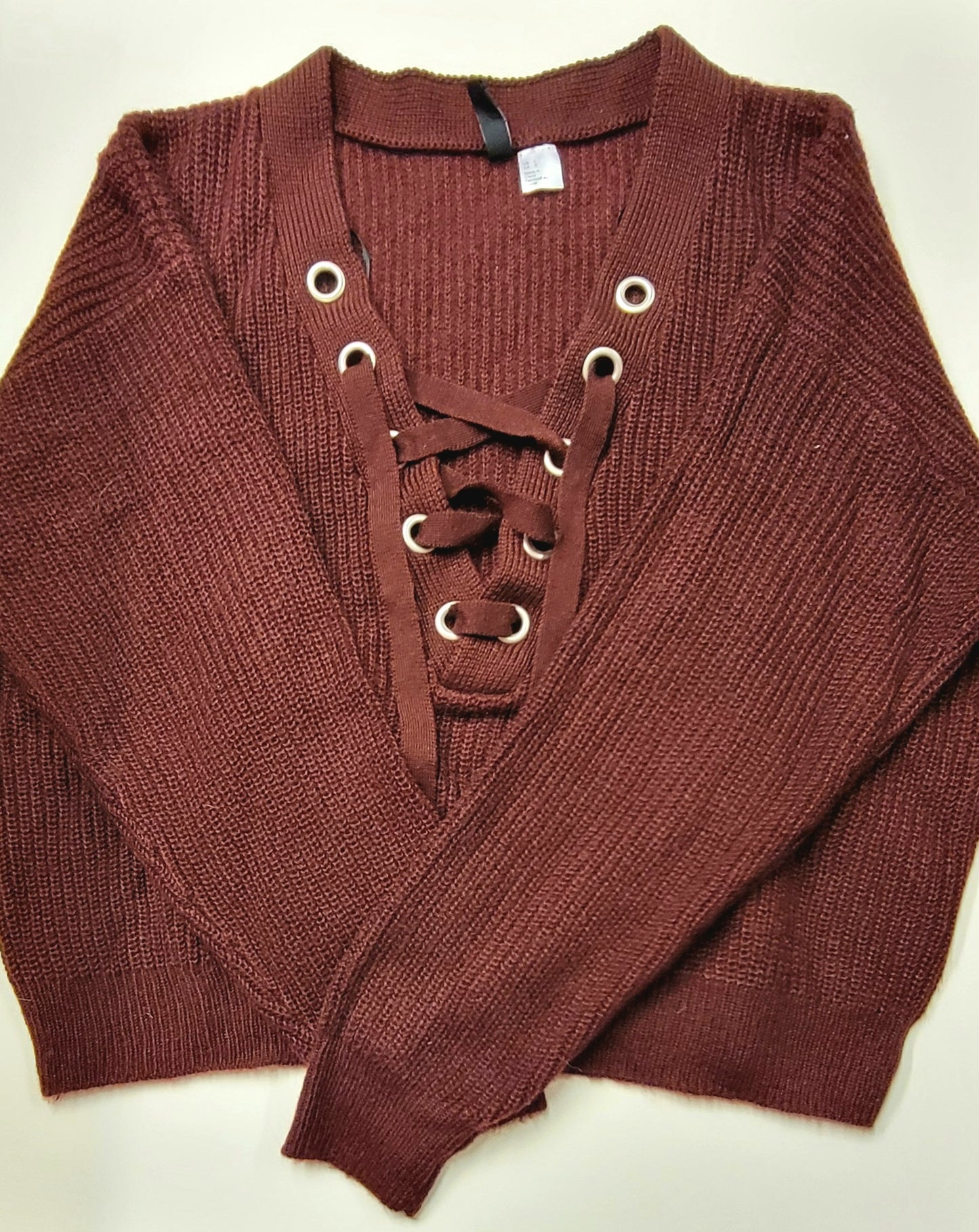 H&M Divided Maroon Lace Up Sweater, Women's Large, NWOT, PPU Paddock Hills