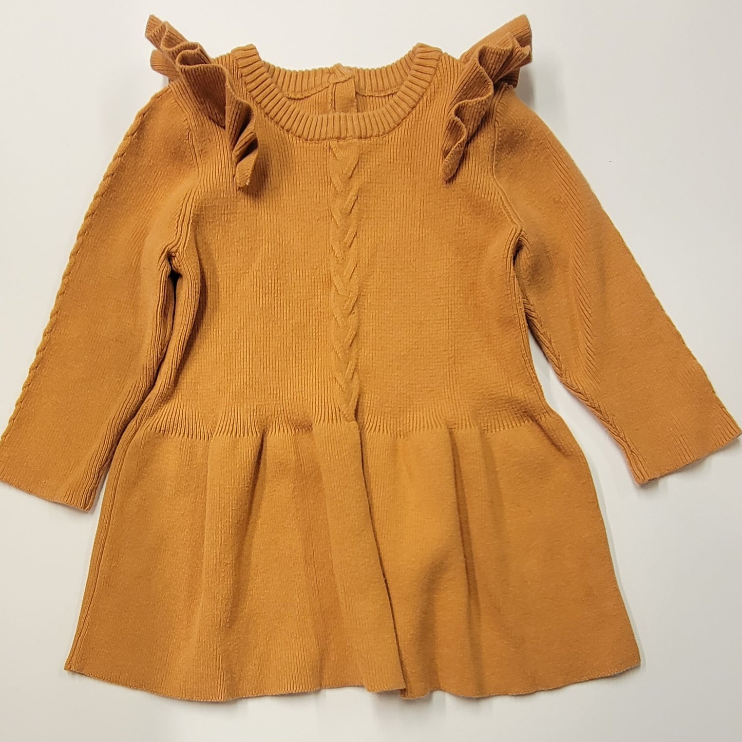 Burnt Orange Knit Dress from Amazon, Cable and Ruffle Sleeve Details, Size 3, PPU Paddock Hills