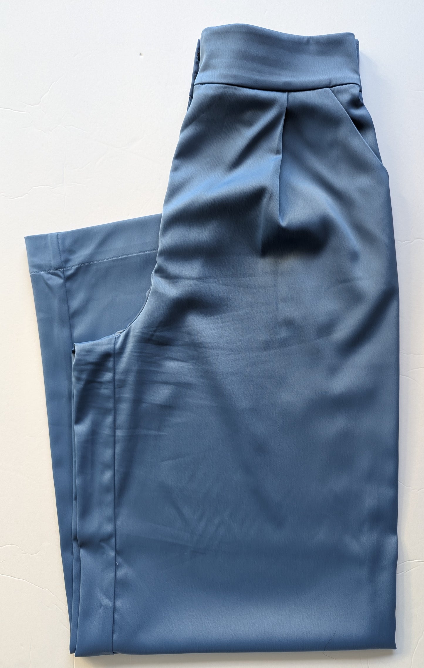 #17 Womens wide leg blue pants with elastic waistband, M, EUC