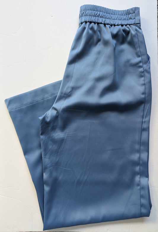 #17 Womens wide leg blue pants with elastic waistband, M, EUC