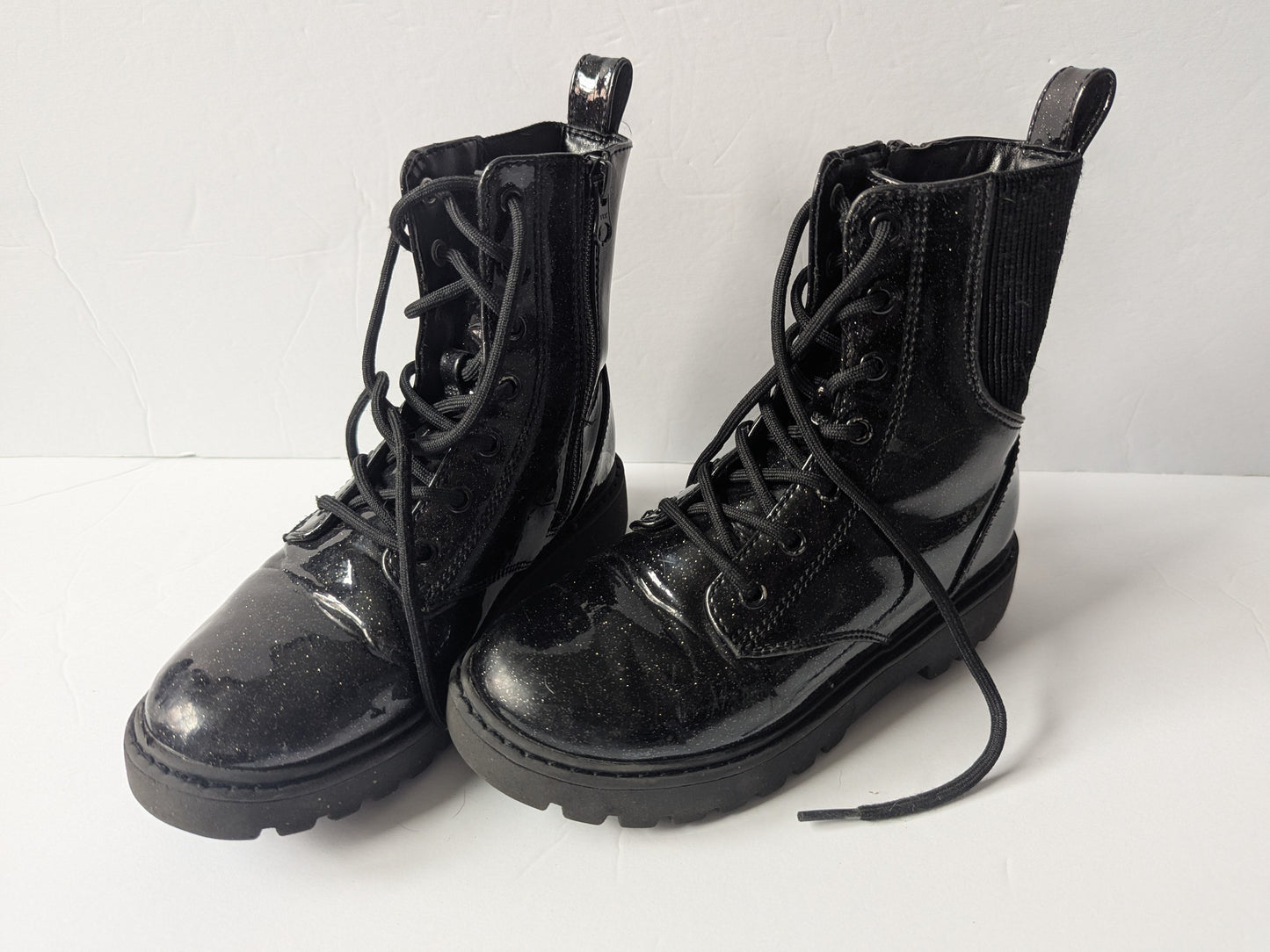 #17 Girls Art Class Black Patent Sparkle Boots, Size 1 VGUC