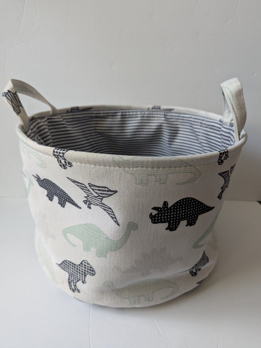 #17 Dinosaur Round Basket with blue/white striped lining