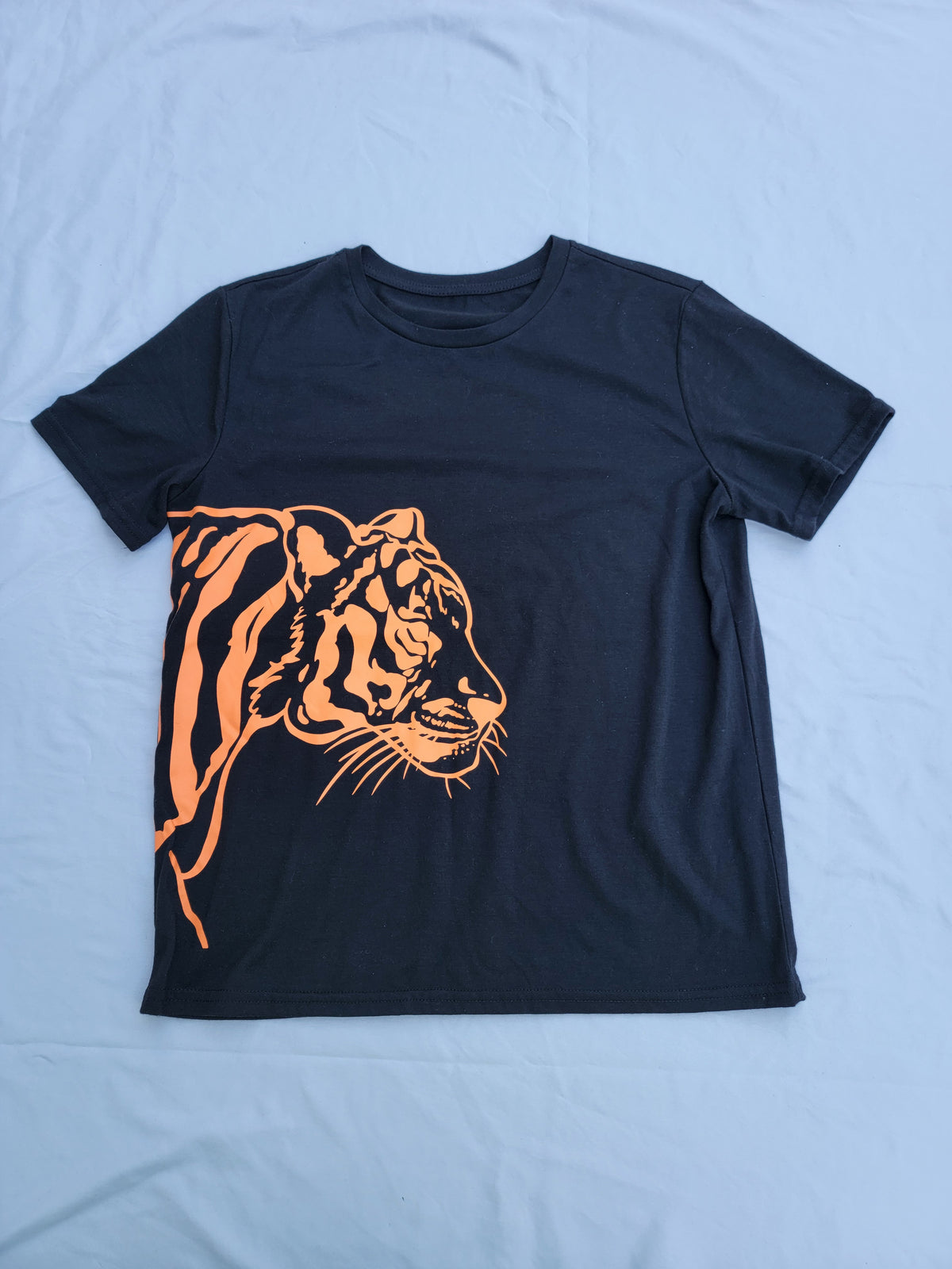 Seller #18 Boys Black Short Sleeve T-Shirt with Orange Tiger Size 12