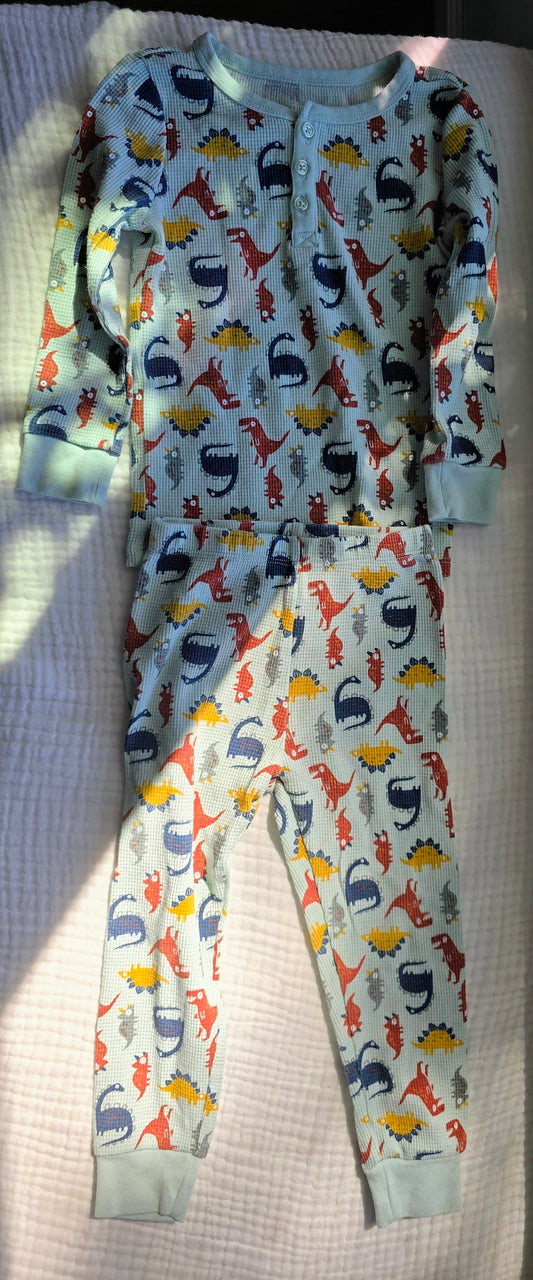 #131 Boys waffle knit dinosaur PJs sz 3