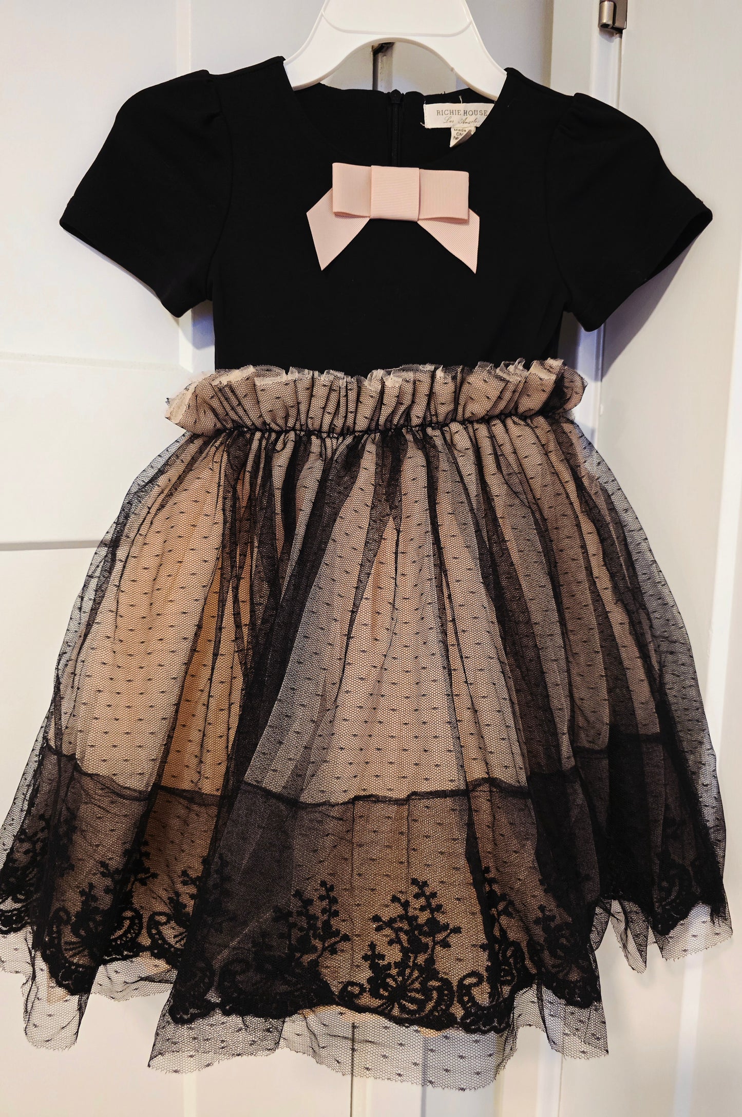 #131 Richie House Girls Black & Blush Tulle Dress sz 5 / 6