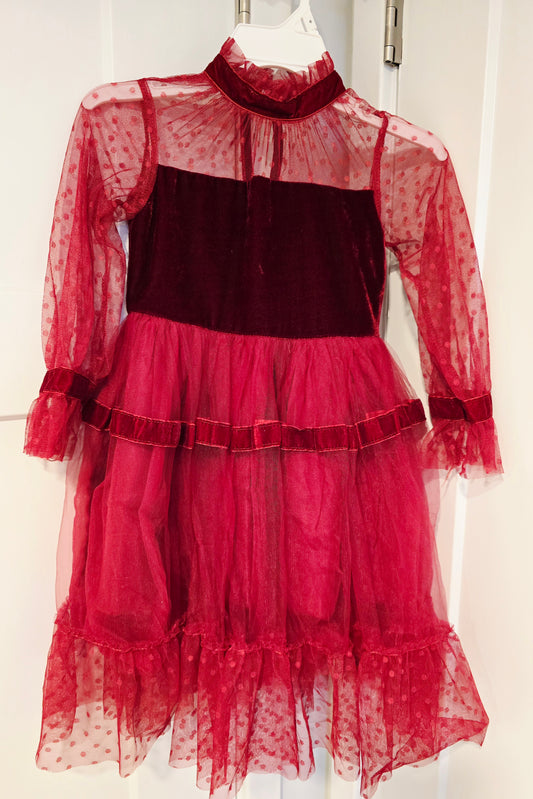 #131 Trish Scully Red Velvet & Tulle dress girls sz 5