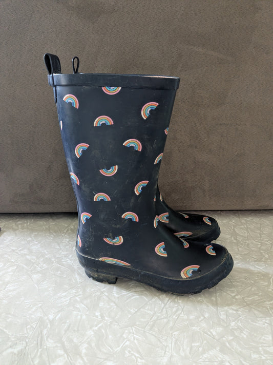 #61 Girls Size 1 Navy Rainbow Rain Boots