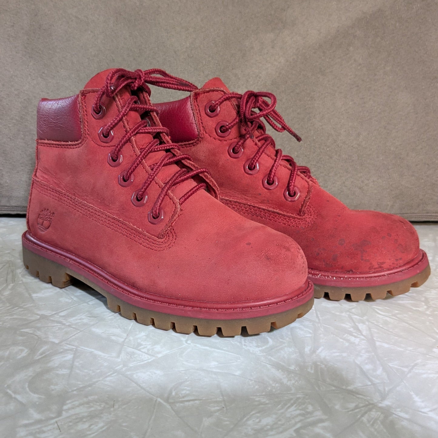#61 Kids 11 Waterproof Red Timberland Boots - see photos for condition