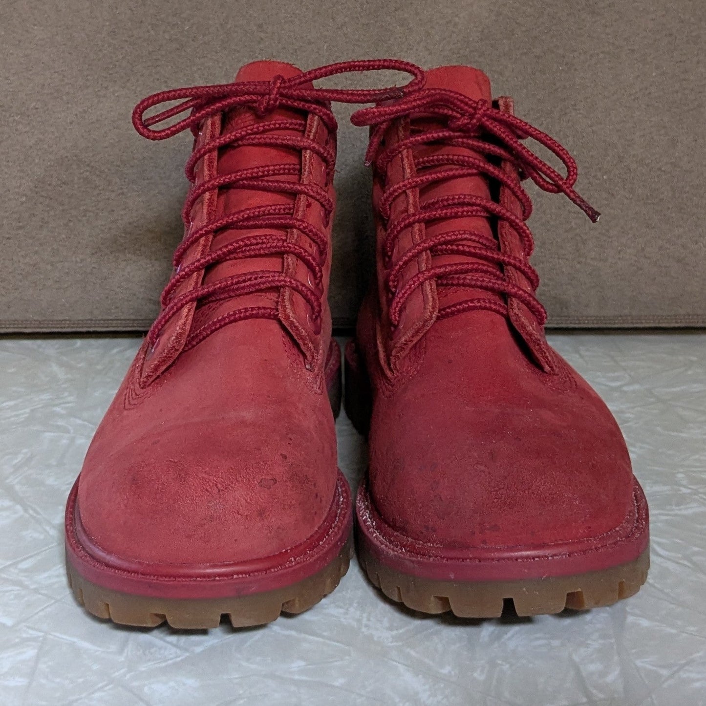 #61 Kids 11 Waterproof Red Timberland Boots - see photos for condition