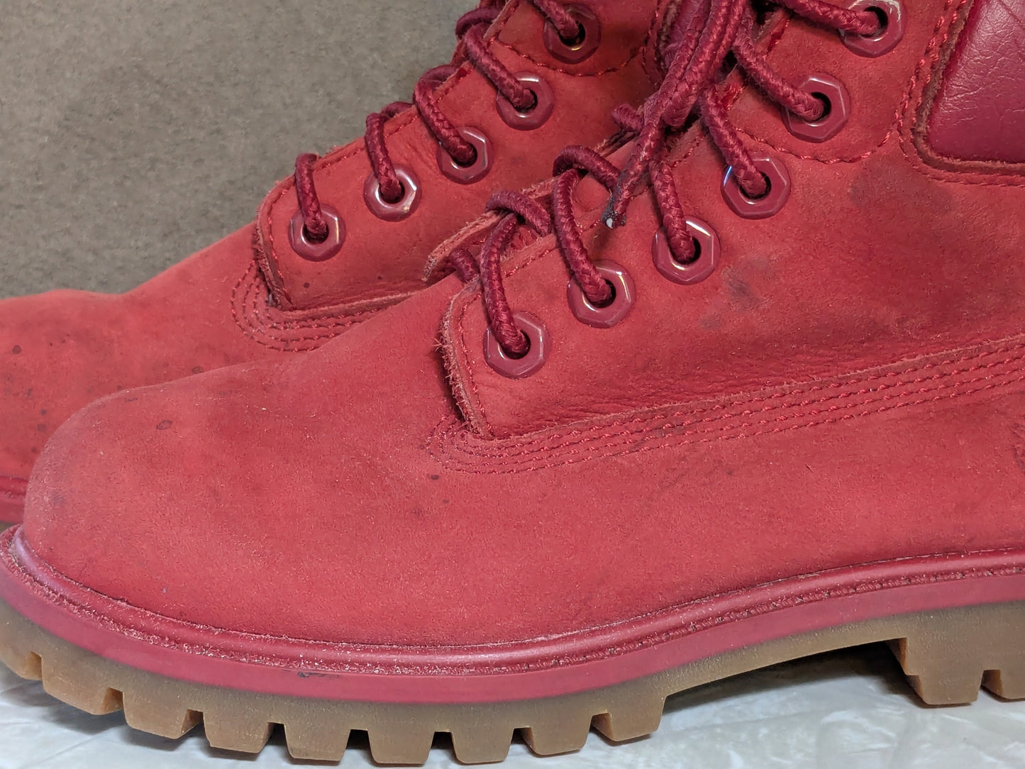 #61 Kids 11 Waterproof Red Timberland Boots - see photos for condition