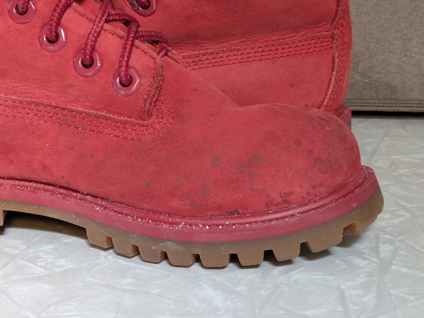#61 Kids 11 Waterproof Red Timberland Boots - see photos for condition