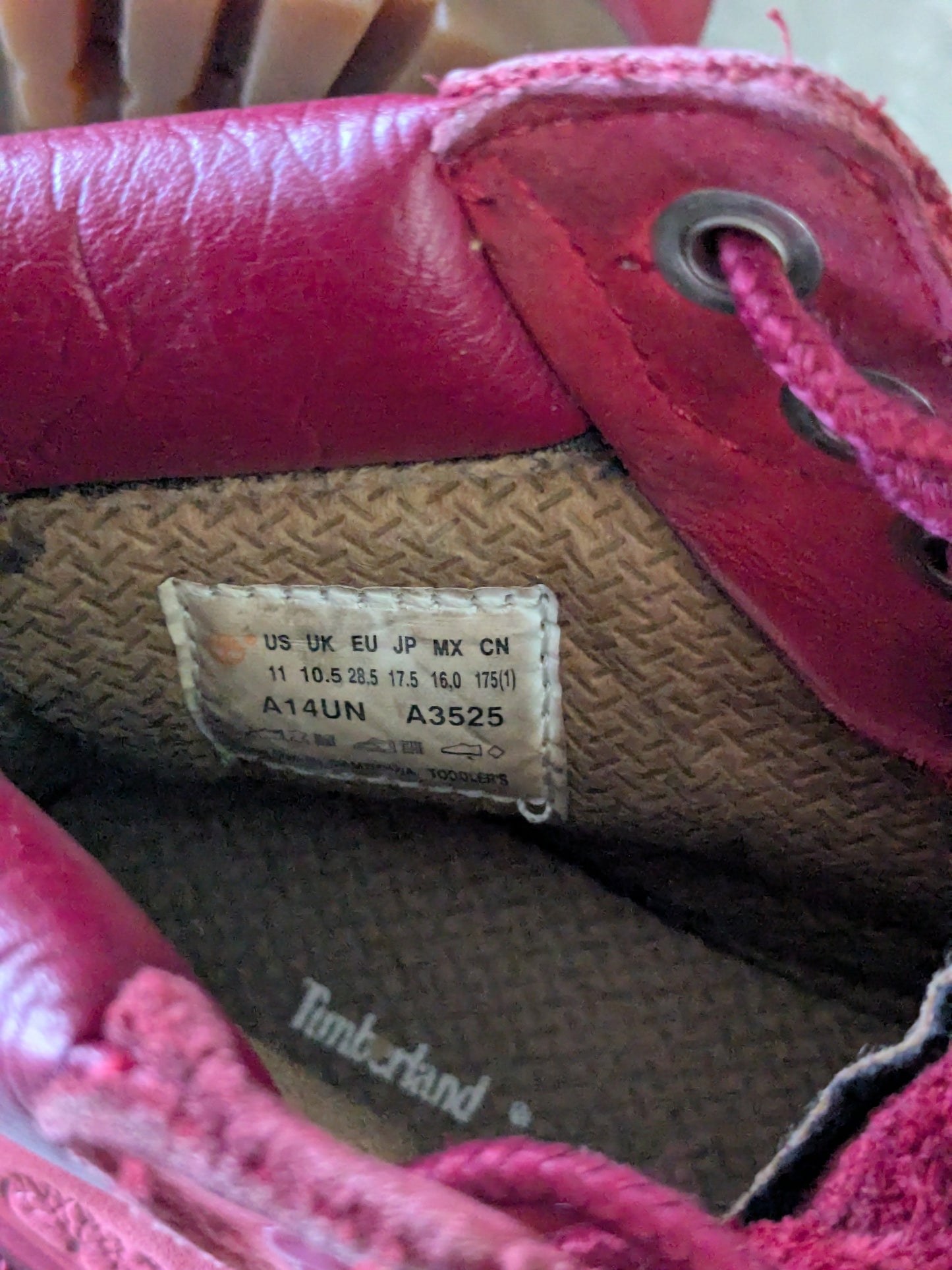 #61 Kids 11 Waterproof Red Timberland Boots - see photos for condition