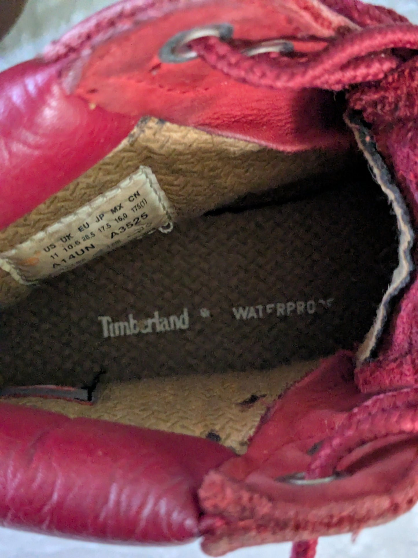 #61 Kids 11 Waterproof Red Timberland Boots - see photos for condition