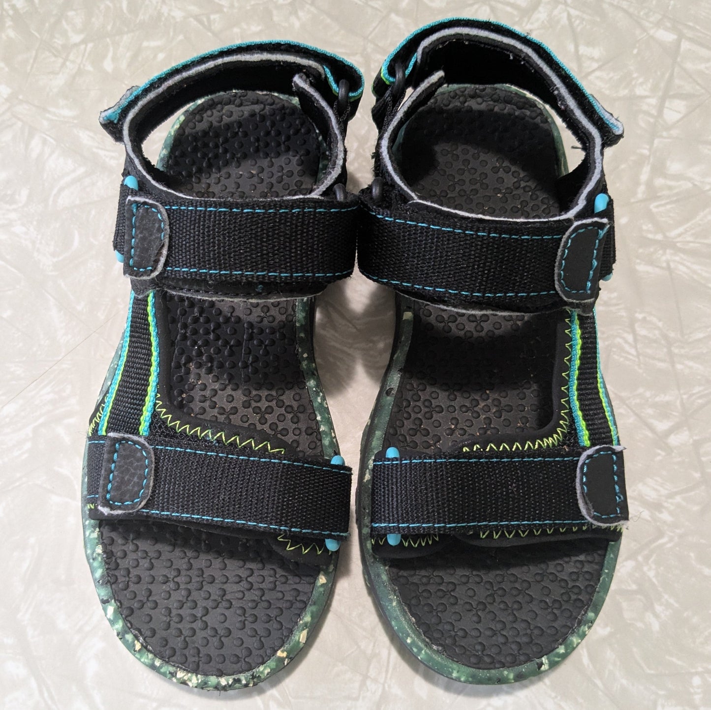 #61 Boys 13 Sandals Black Blue Lime Green