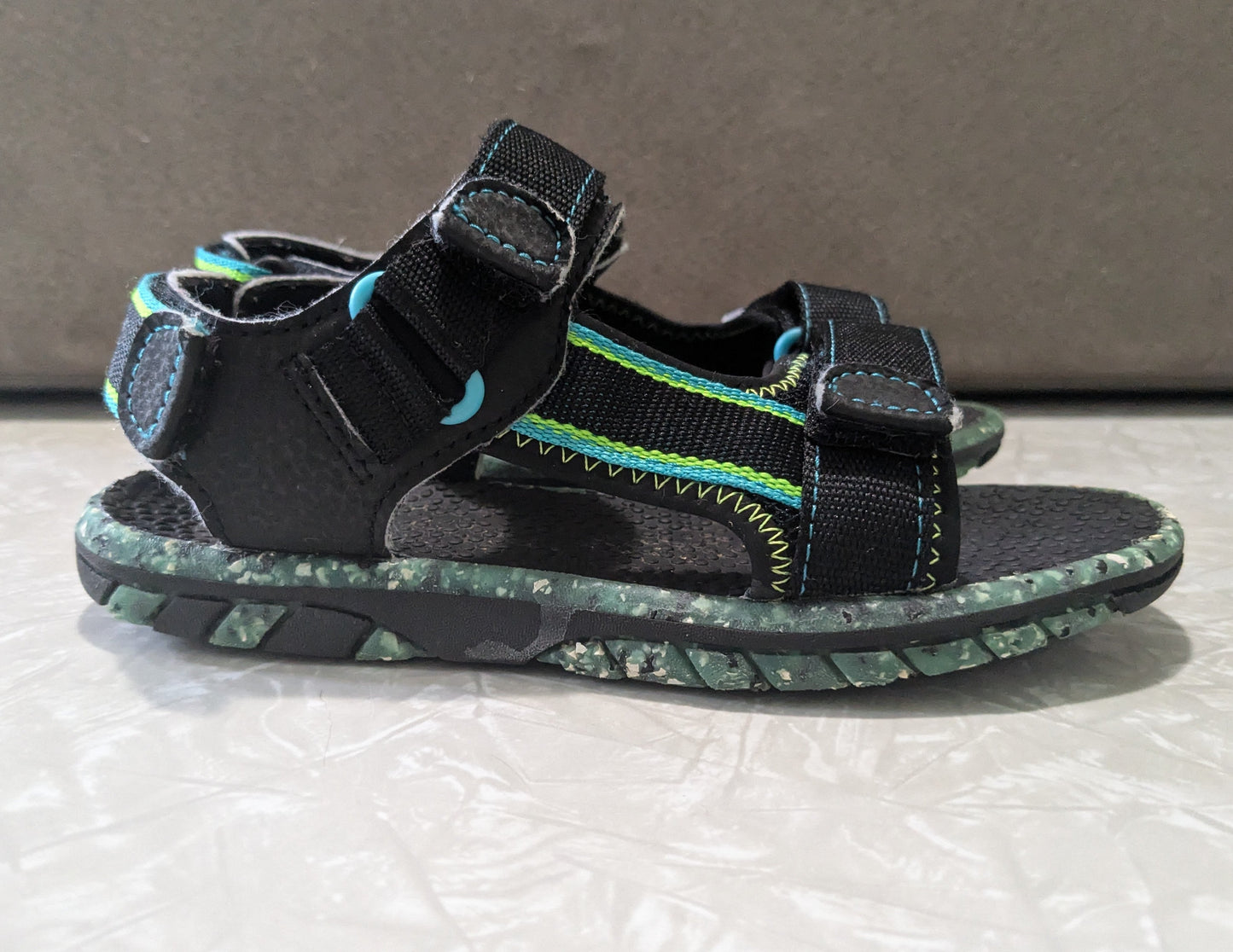 #61 Boys 13 Sandals Black Blue Lime Green