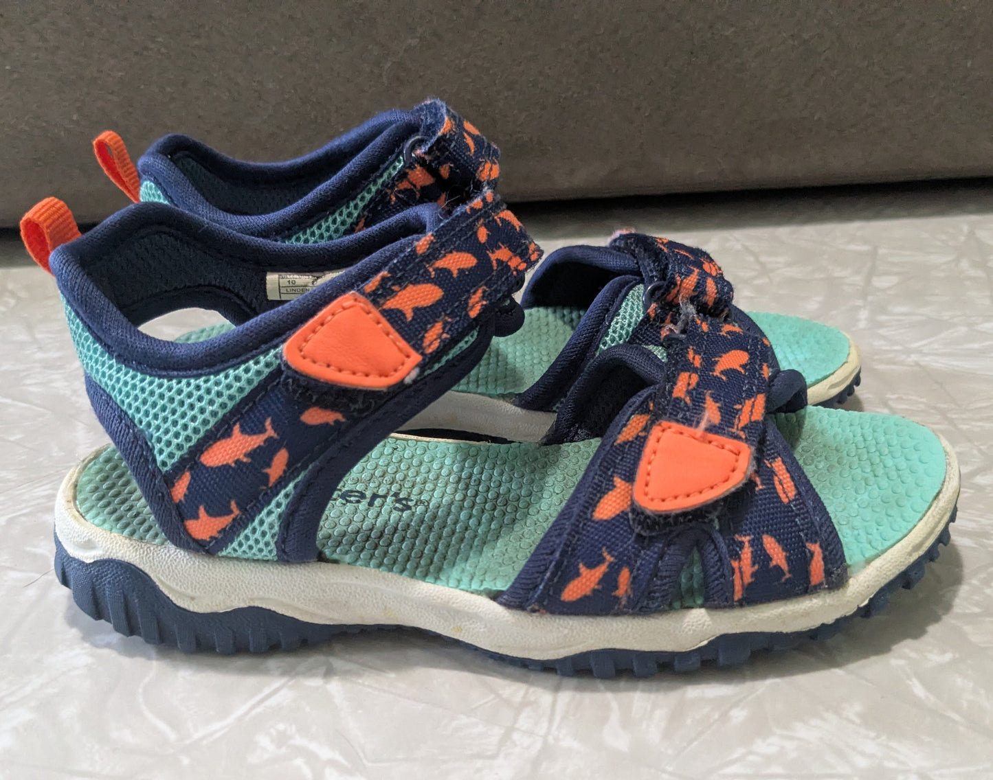 Carter's Size 10 Blue/Orange Shark Sandals
