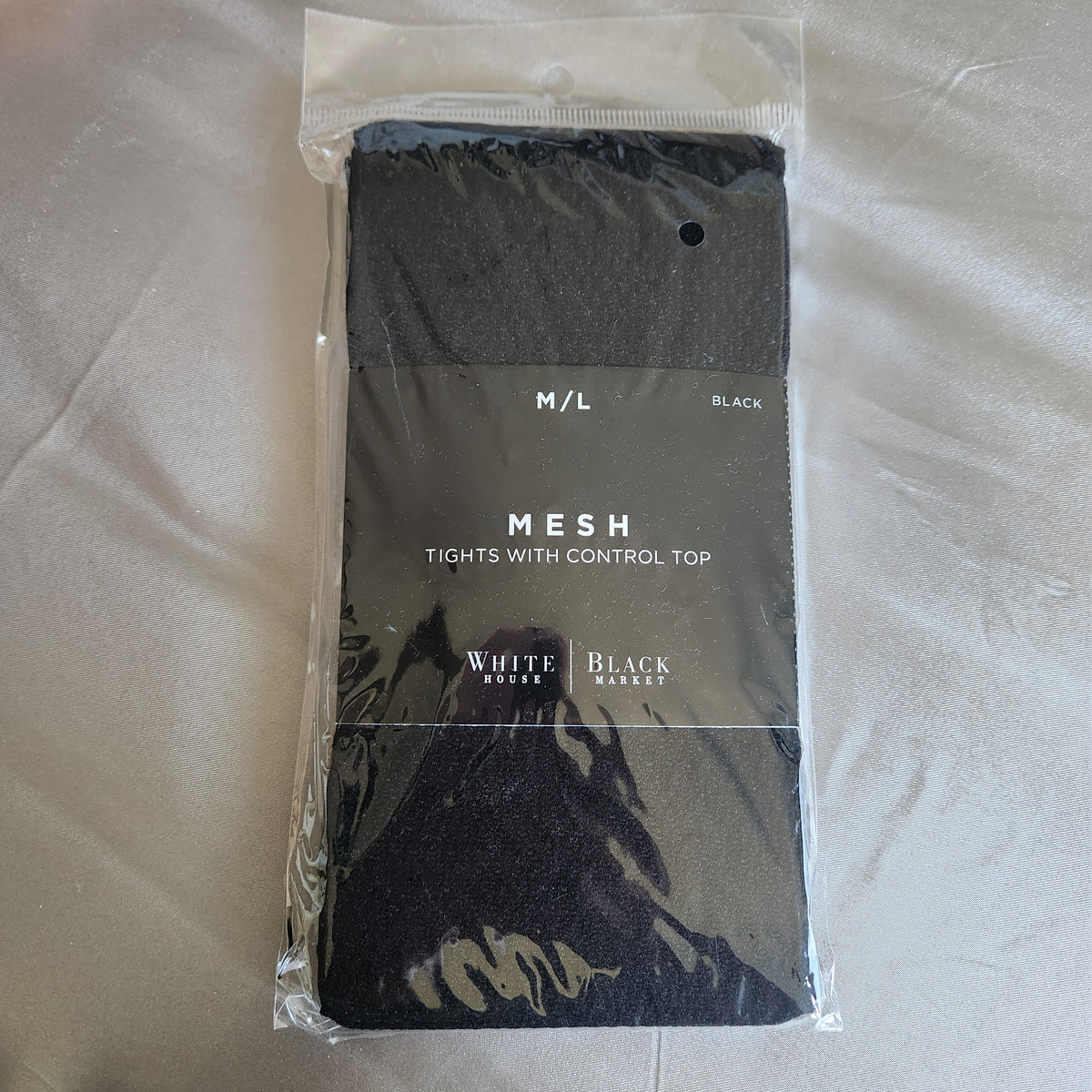 #167 NWT White House Black Market M/L Black Mesh Tights with Control Waist
