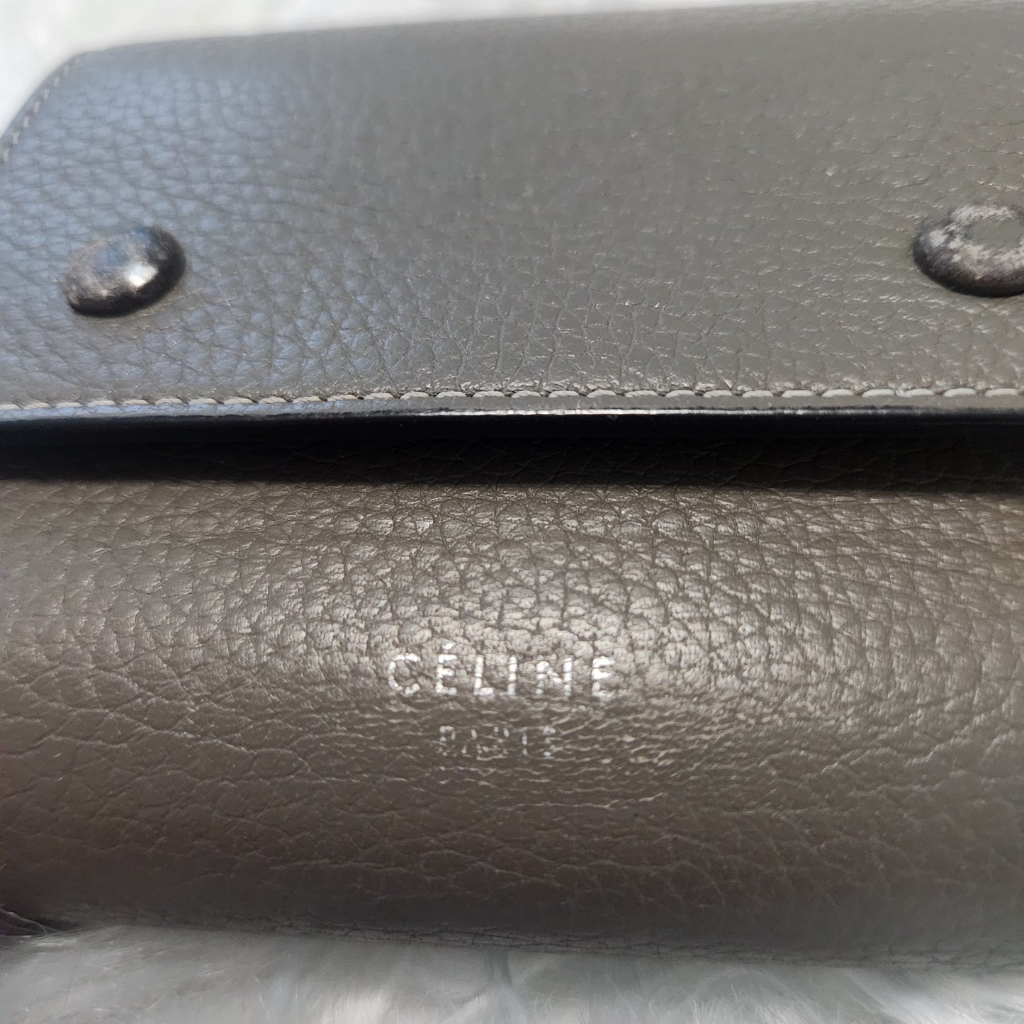 REDUCED!! Authentic Celine Drummed Grained Calfskin Trifold Wallet Grey