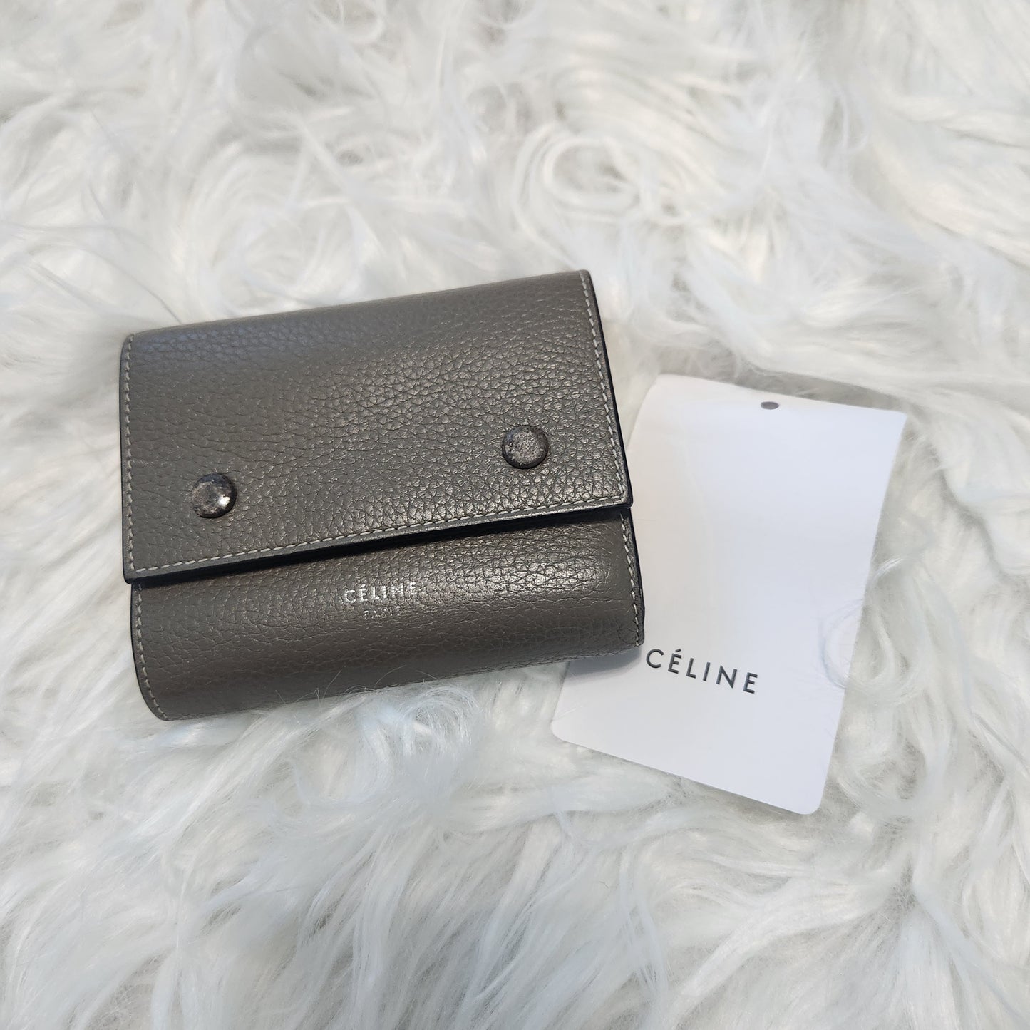 REDUCED!! Authentic Celine Drummed Grained Calfskin Trifold Wallet Grey