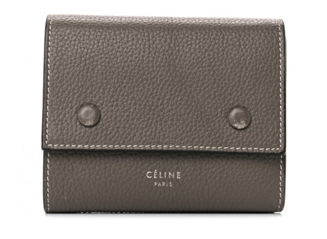 REDUCED!! Authentic Celine Drummed Grained Calfskin Trifold Wallet Grey