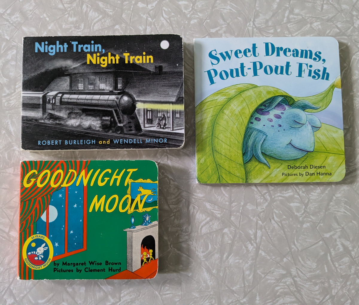 #61 3 Bedtime Board Books - Night Train, Goodnight Moon, Pout Pout