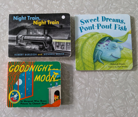 #61 3 Bedtime Board Books - Night Train, Goodnight Moon, Pout Pout