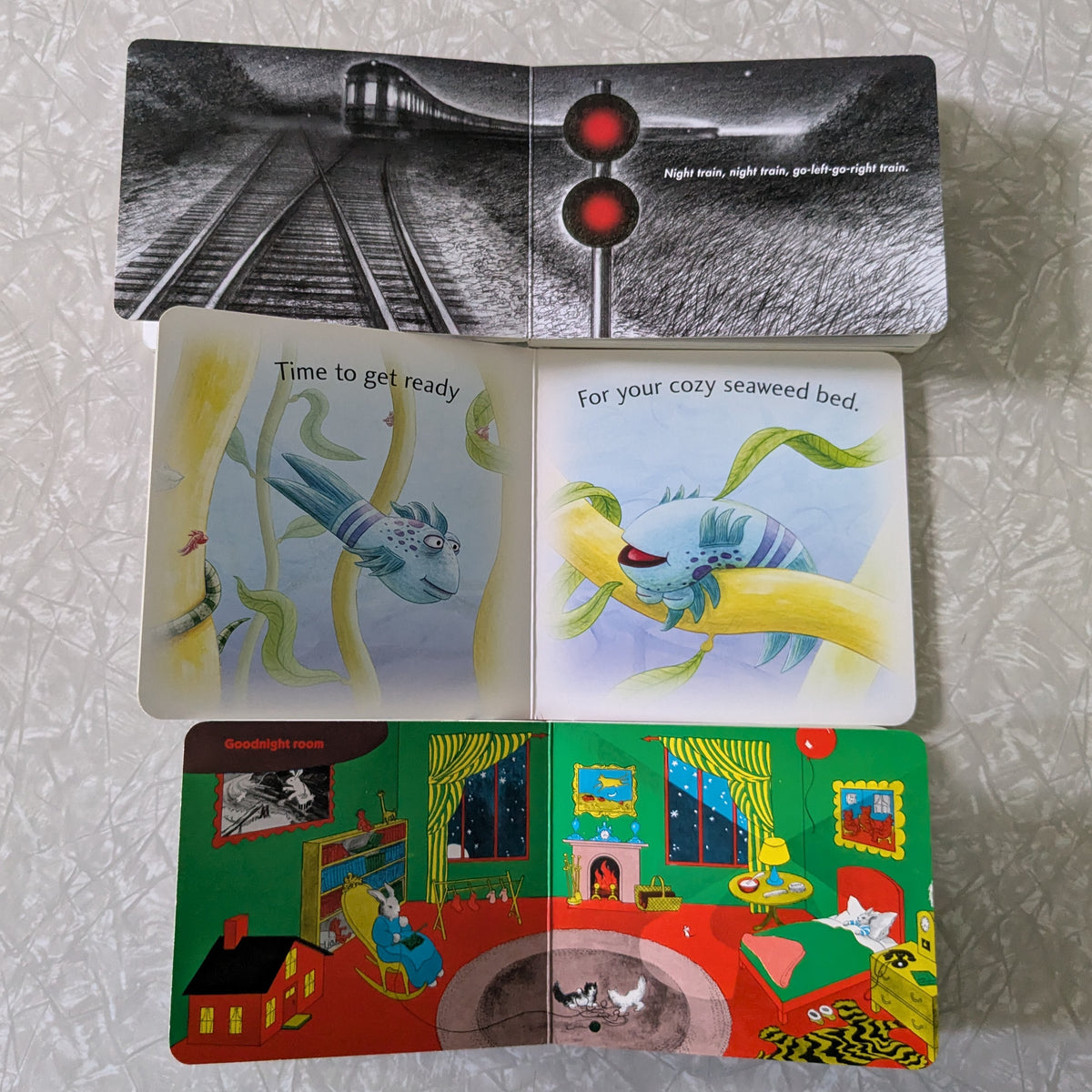 #61 3 Bedtime Board Books - Night Train, Goodnight Moon, Pout Pout