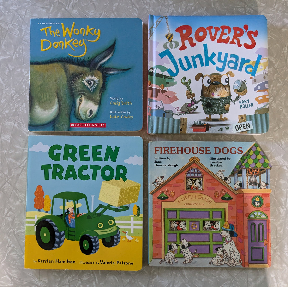 #61 Board Books - Wonkey Donkey, Firehouse Dogs, Green Tractor, Junkyard