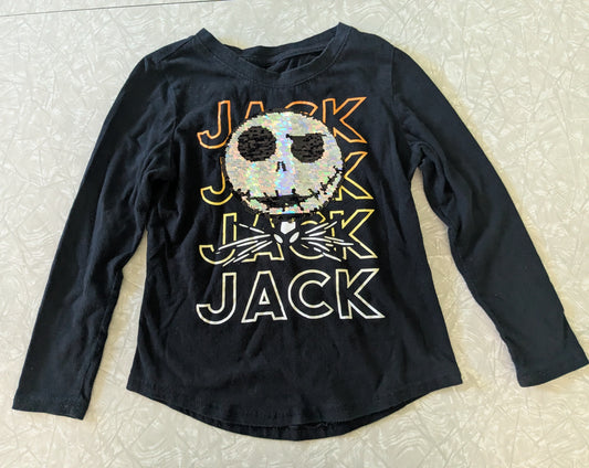 #61 Girls 5 Jack Skellington Long Sleeve Black Sequin Halloween Shirt