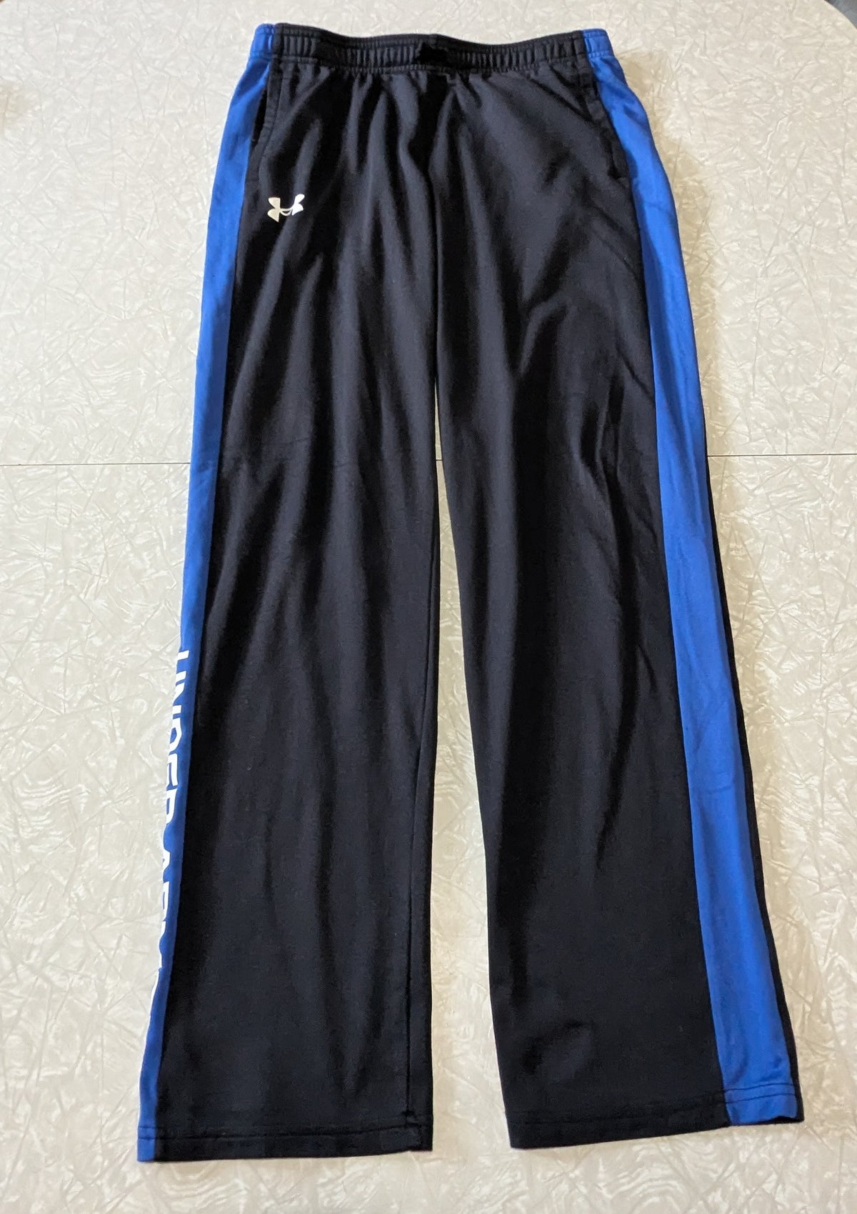 #61 Boys L Under Armour Track Pants Black Blue