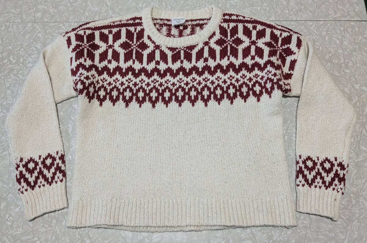#61 Abercrombie Girls 11/12 Fair Isle Red White Knit Sweater