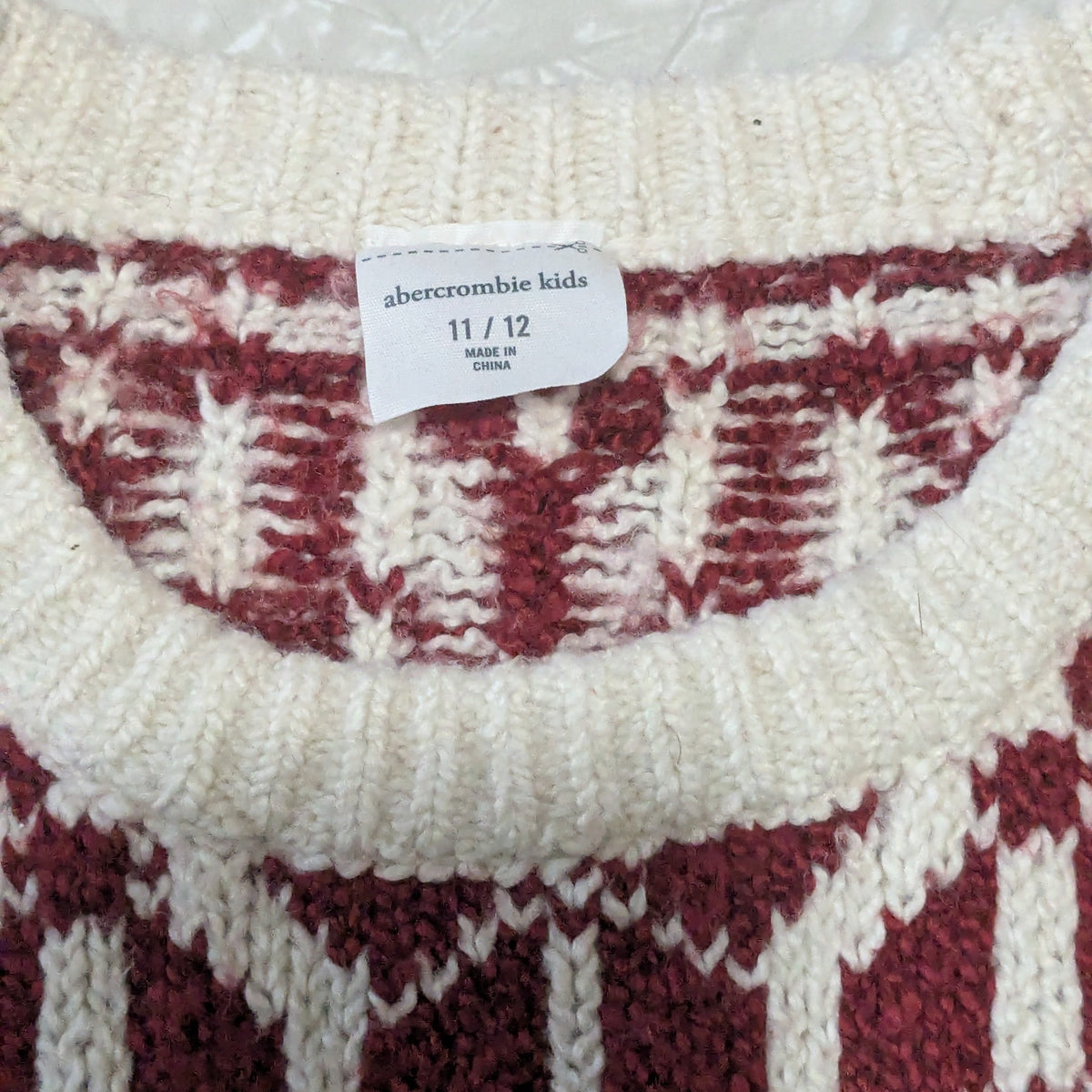 #61 Abercrombie Girls 11/12 Fair Isle Red White Knit Sweater