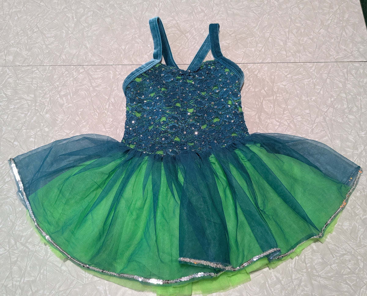 #61 Girls S Green/Blue High Quality Ballet Recital Costume