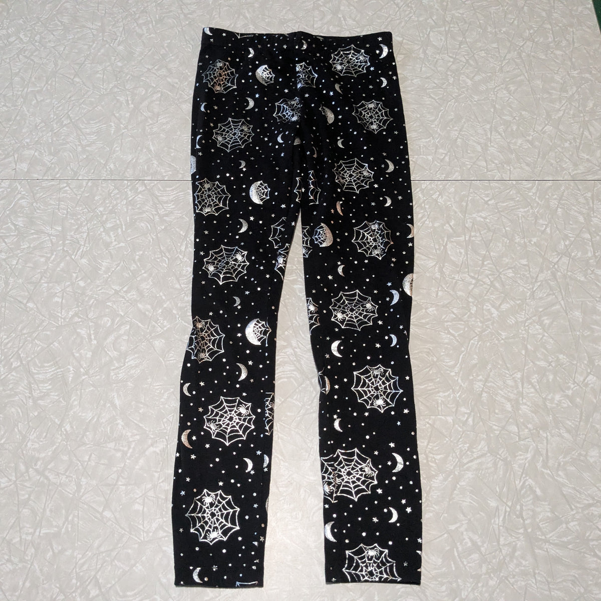 #61 Girls 7/8 Halloween Shiny Silver Spider Web Leggings