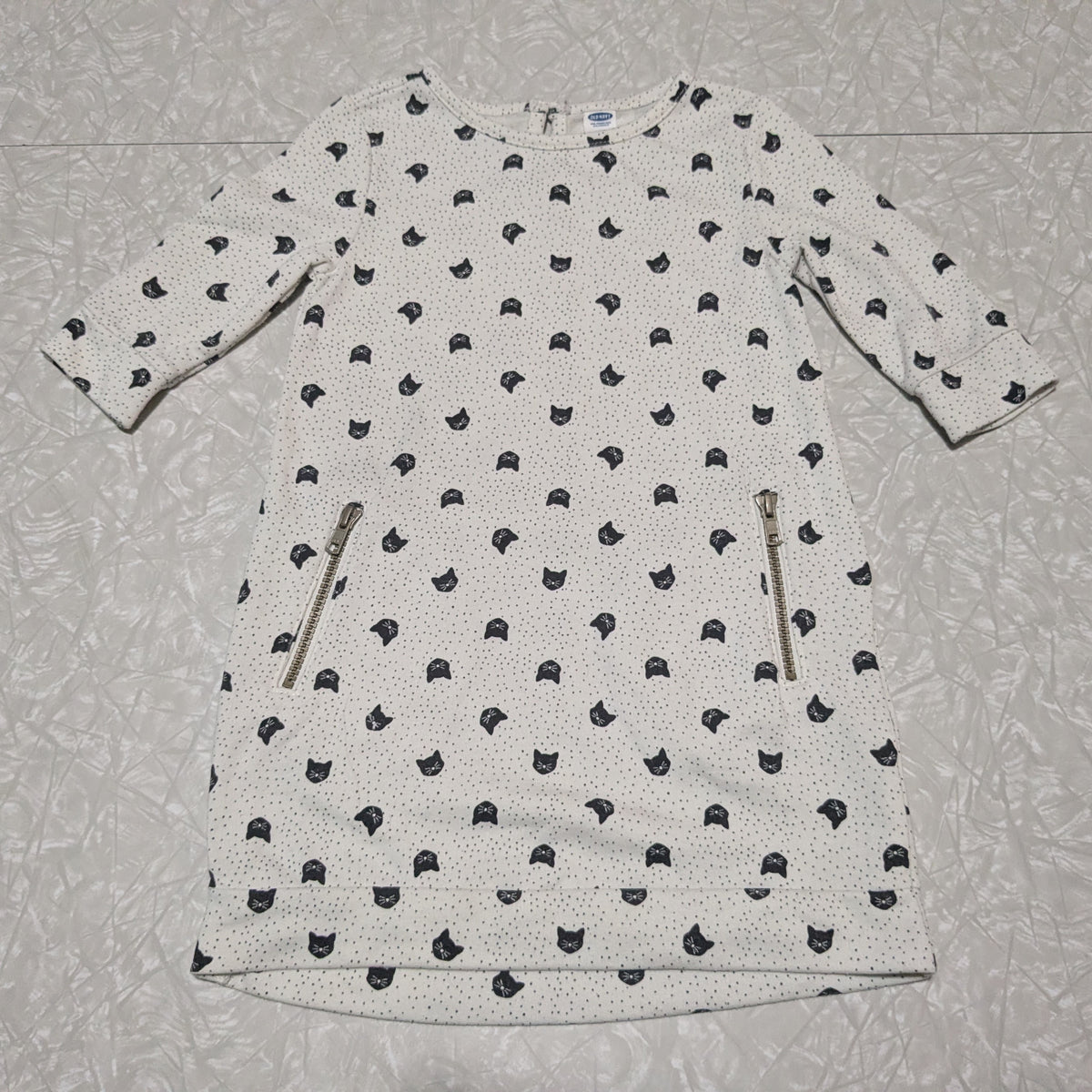 #61 Old Navy 4T White Black Dot Cat Dress Zip Pockets