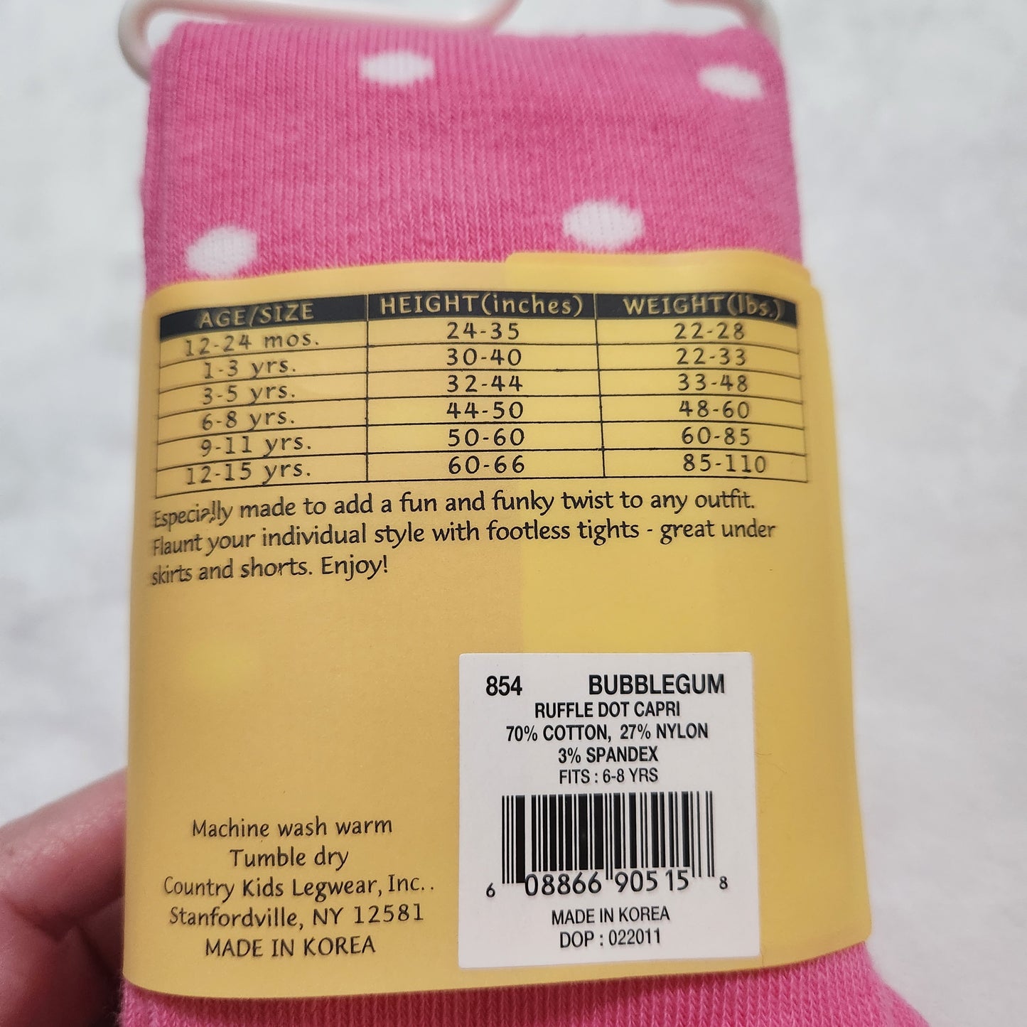 NWT Country Kids 6-8 Pink Polka Dot Footless Tights