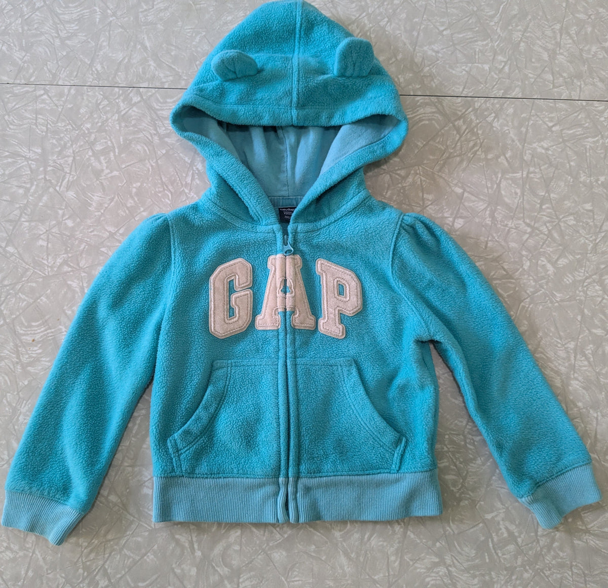 #61 Baby Gap 2T Full Zip Fleece Hoodie Jacket Teal Blue