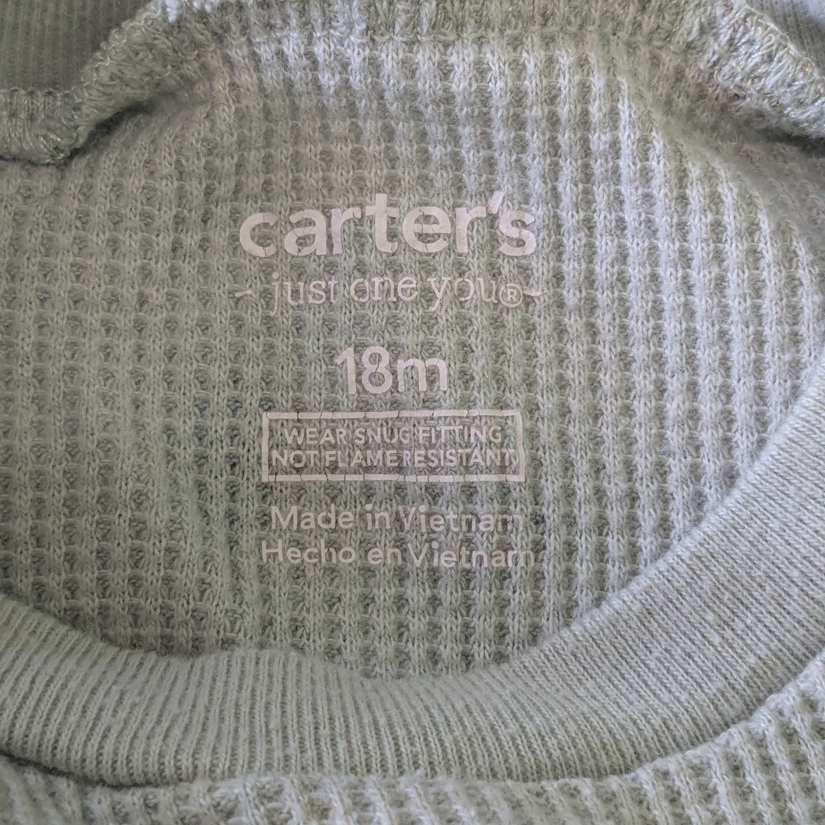 #61 Carter's 18mo Waffle Knit Pale Green Horses Rainbows Trees Pajama Set