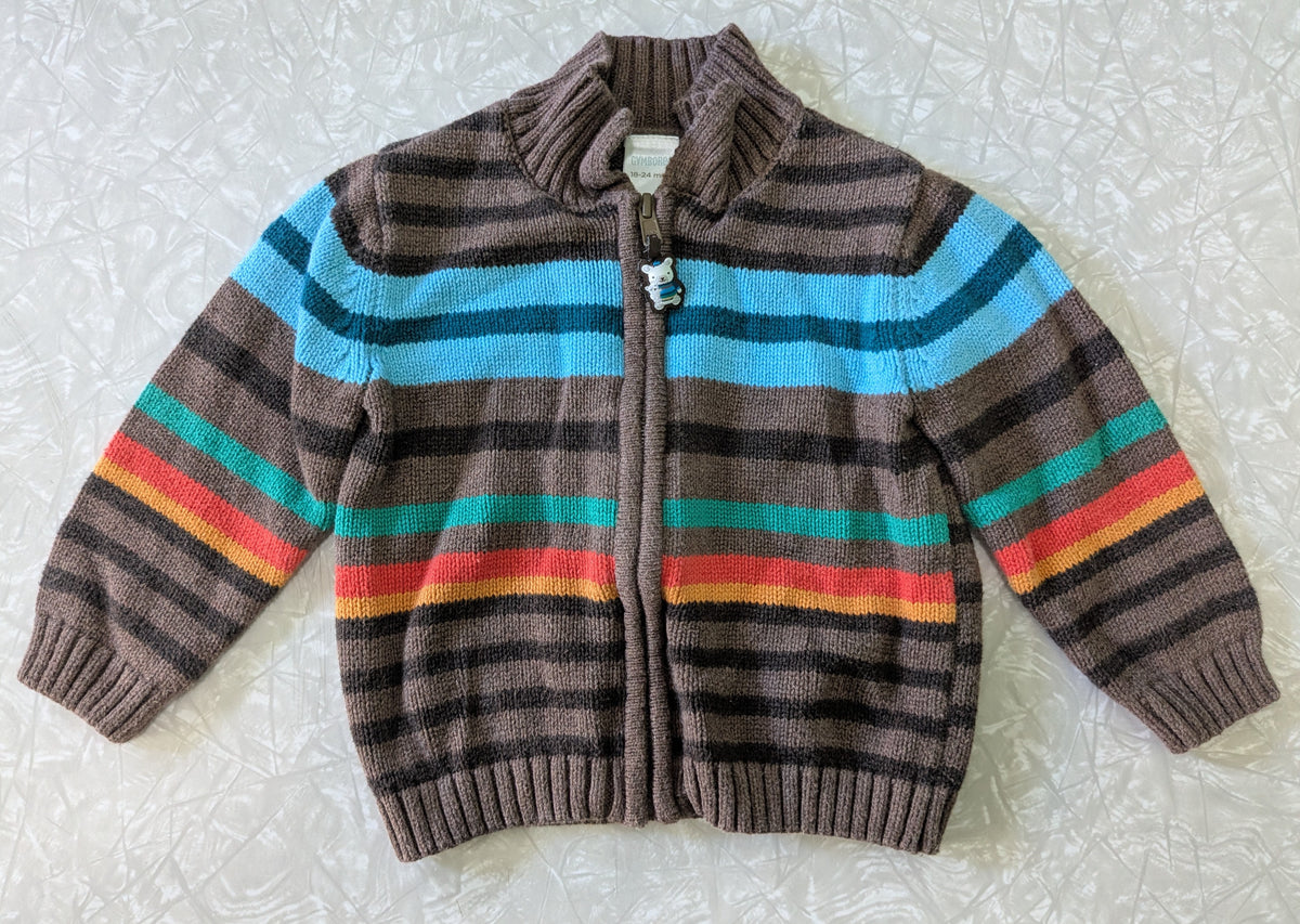 #61 Gymboree 18-24mo Brown Rainbow Stripe Full Zip Sweater