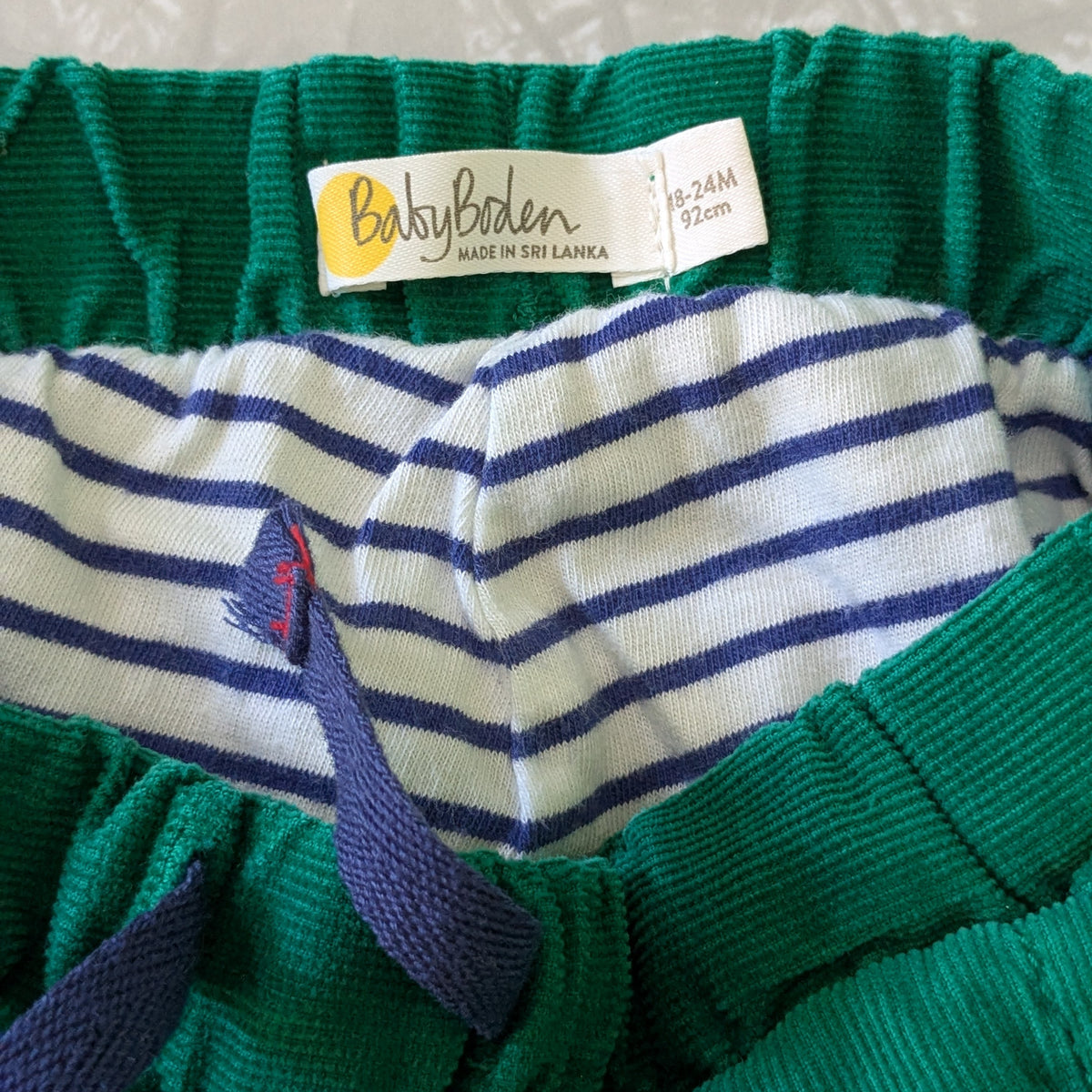 #61 Baby Boden 18-24mo Green Corduroy Pants - Lined