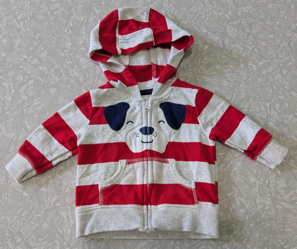 #61 Carter's 3mo Red Stripe Dog Full Zip Hoodie