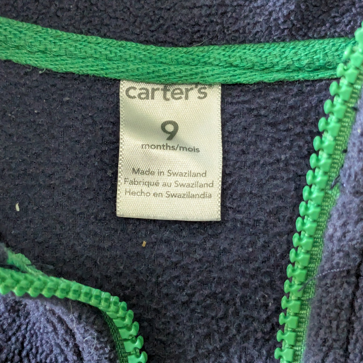 #61 Carter's 9mo Navy & Green Fleece Jacket
