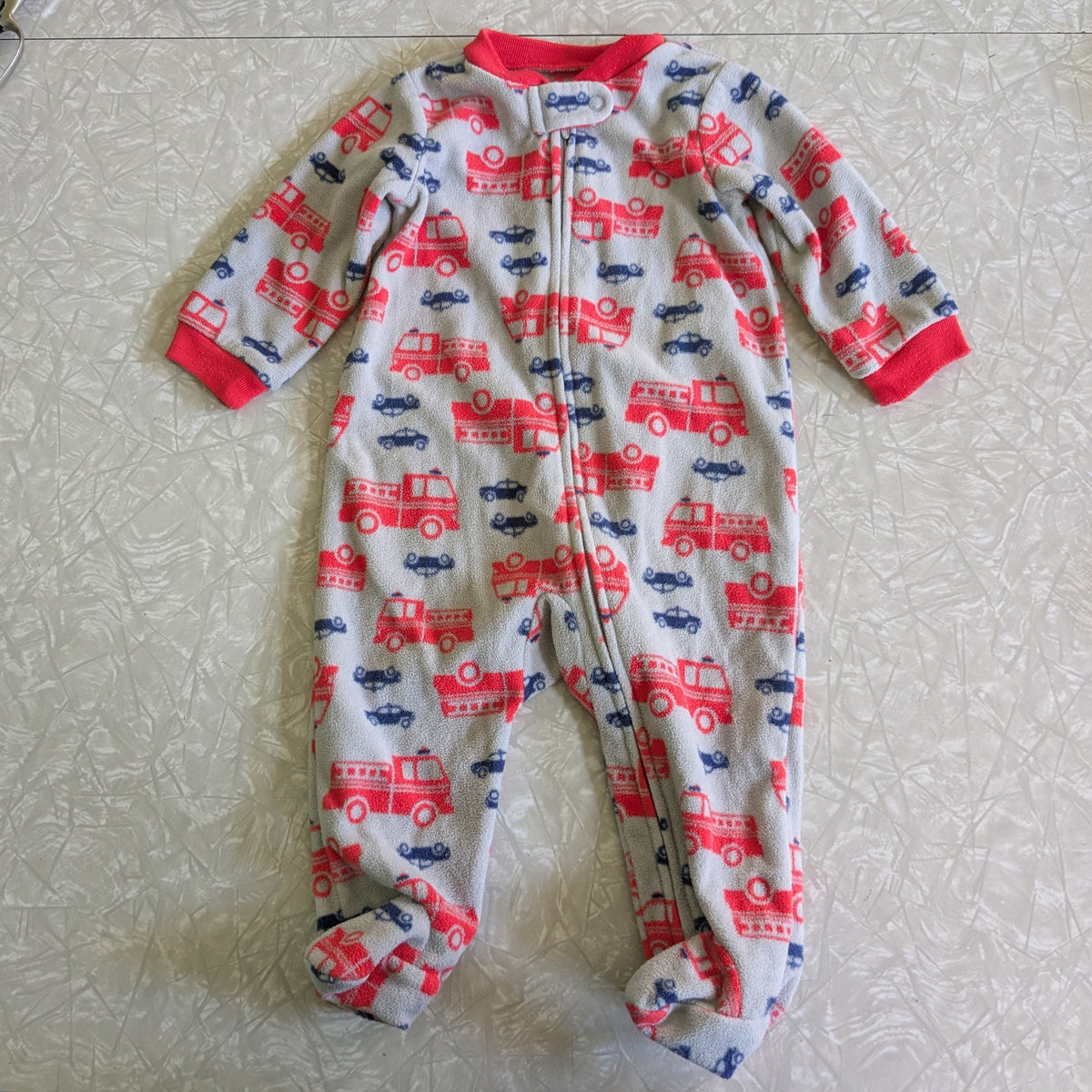 #61 Carter's 3-6mo Fleece Fire Truck Police One Piece Pajama