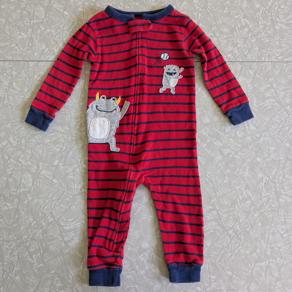 #61 Carter's 12mo Red Baseball Monster Sleeper