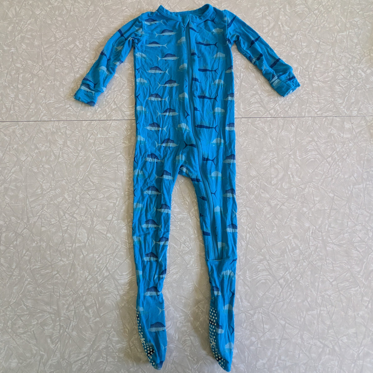 #61 Kickee Pants Bamboo 18-24mo Blue Swordfish Sleeper One Piece Pajama