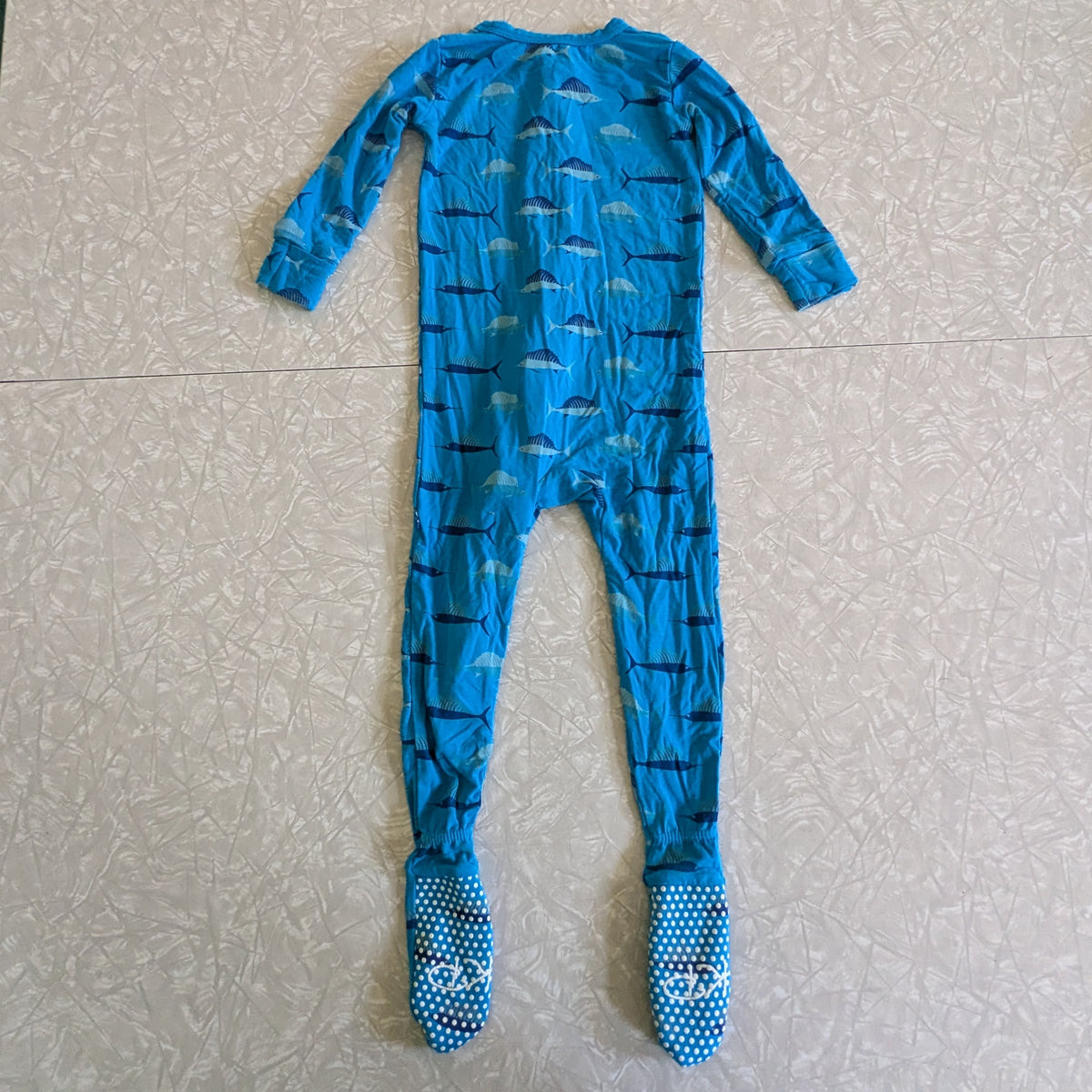 #61 Kickee Pants Bamboo 18-24mo Blue Swordfish Sleeper One Piece Pajama