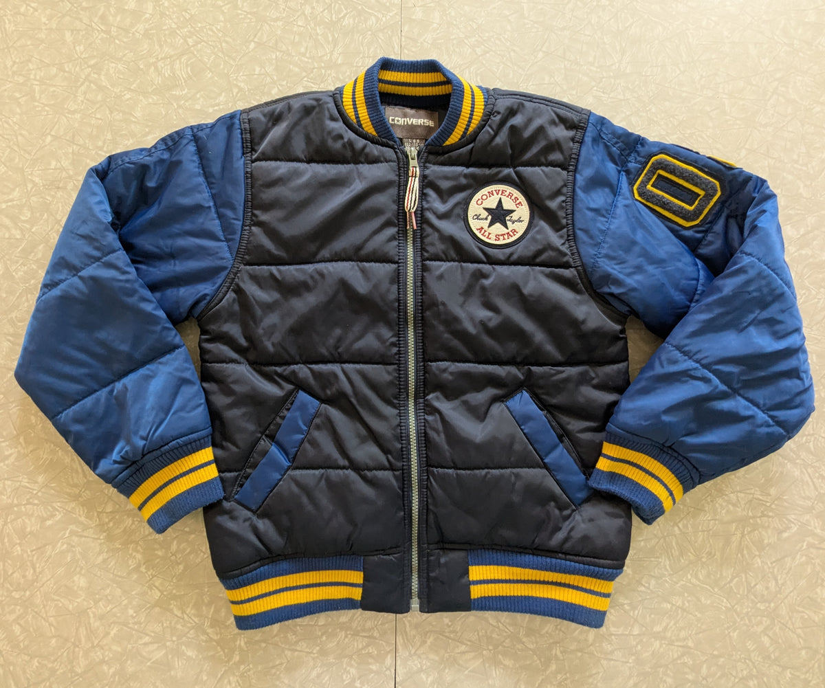 #61 Boys 12 Converse Varsity Bomber Jacket Navy Blue & Yellow