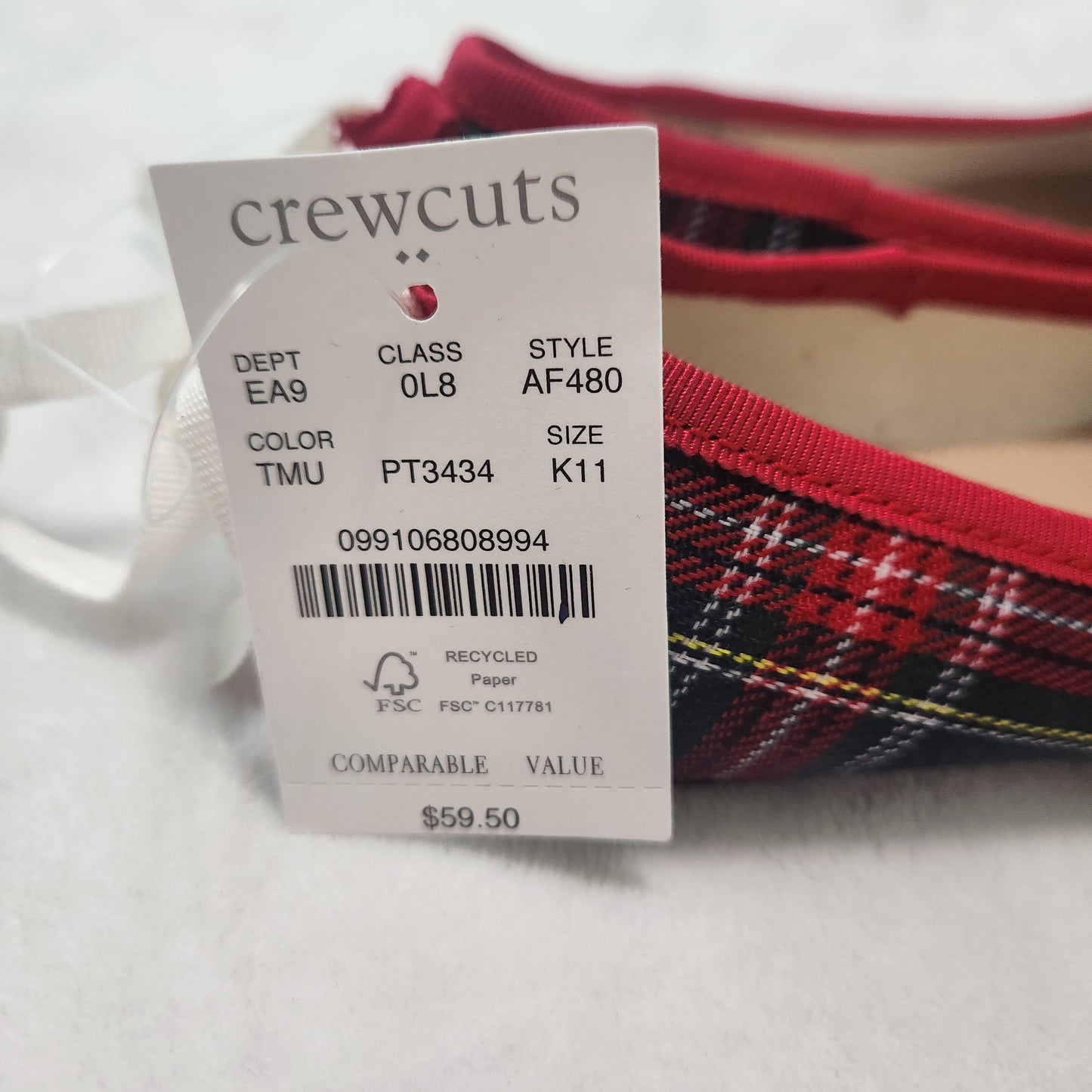 NWT Crewcuts Girls' 11 Tartan Plaid Ballet Flats